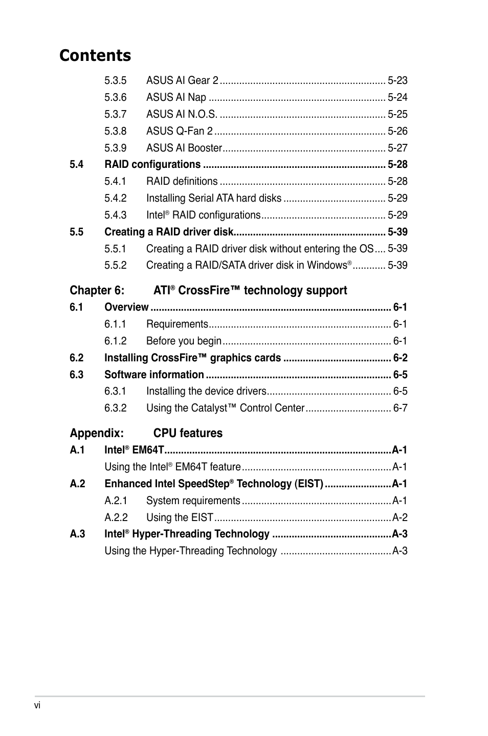 Asus P5K64 WS User Manual | Page 6 / 164