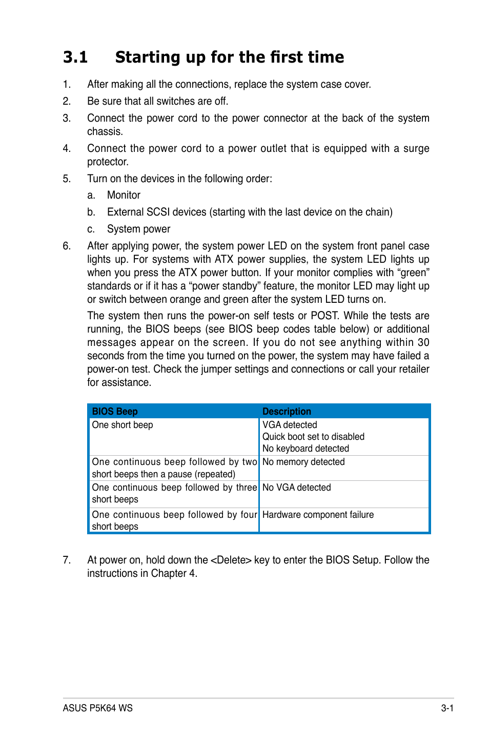 1 starting up for the first time | Asus P5K64 WS User Manual | Page 61 / 164