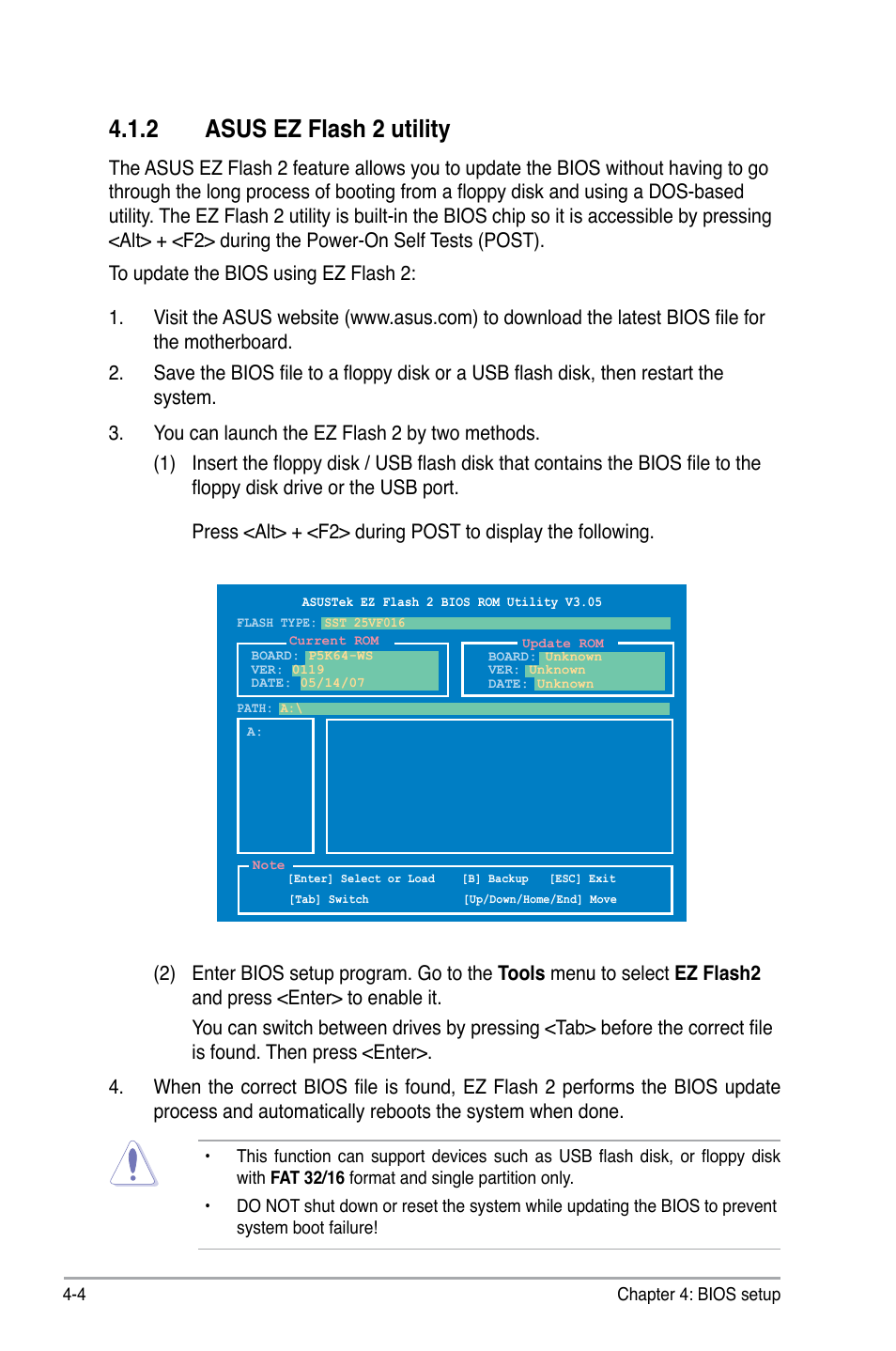 2 asus ez flash 2 utility | Asus P5K64 WS User Manual | Page 68 / 164