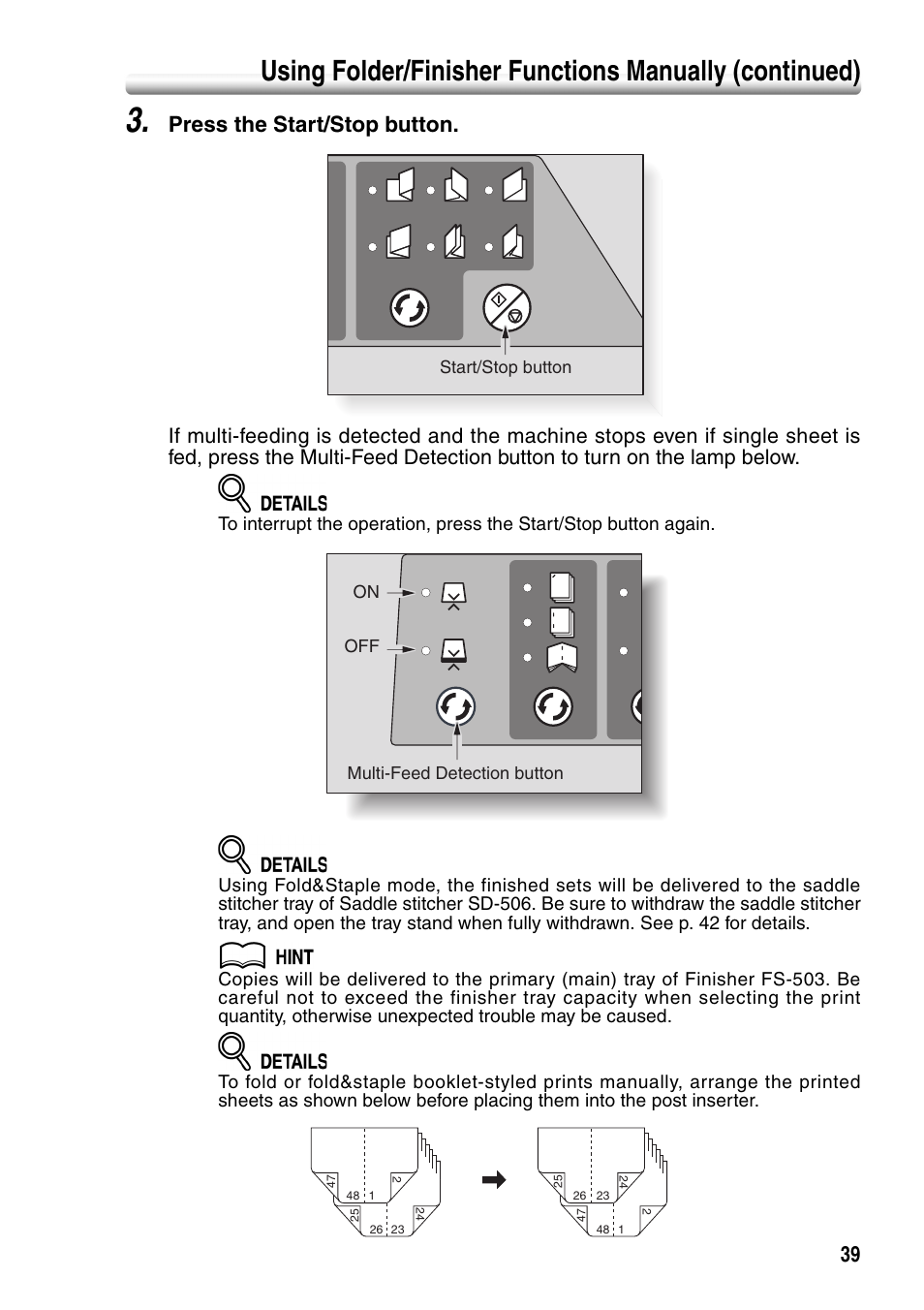 Press the start/stop button | Konica Minolta bizhub PRO 1050P User Manual | Page 43 / 88