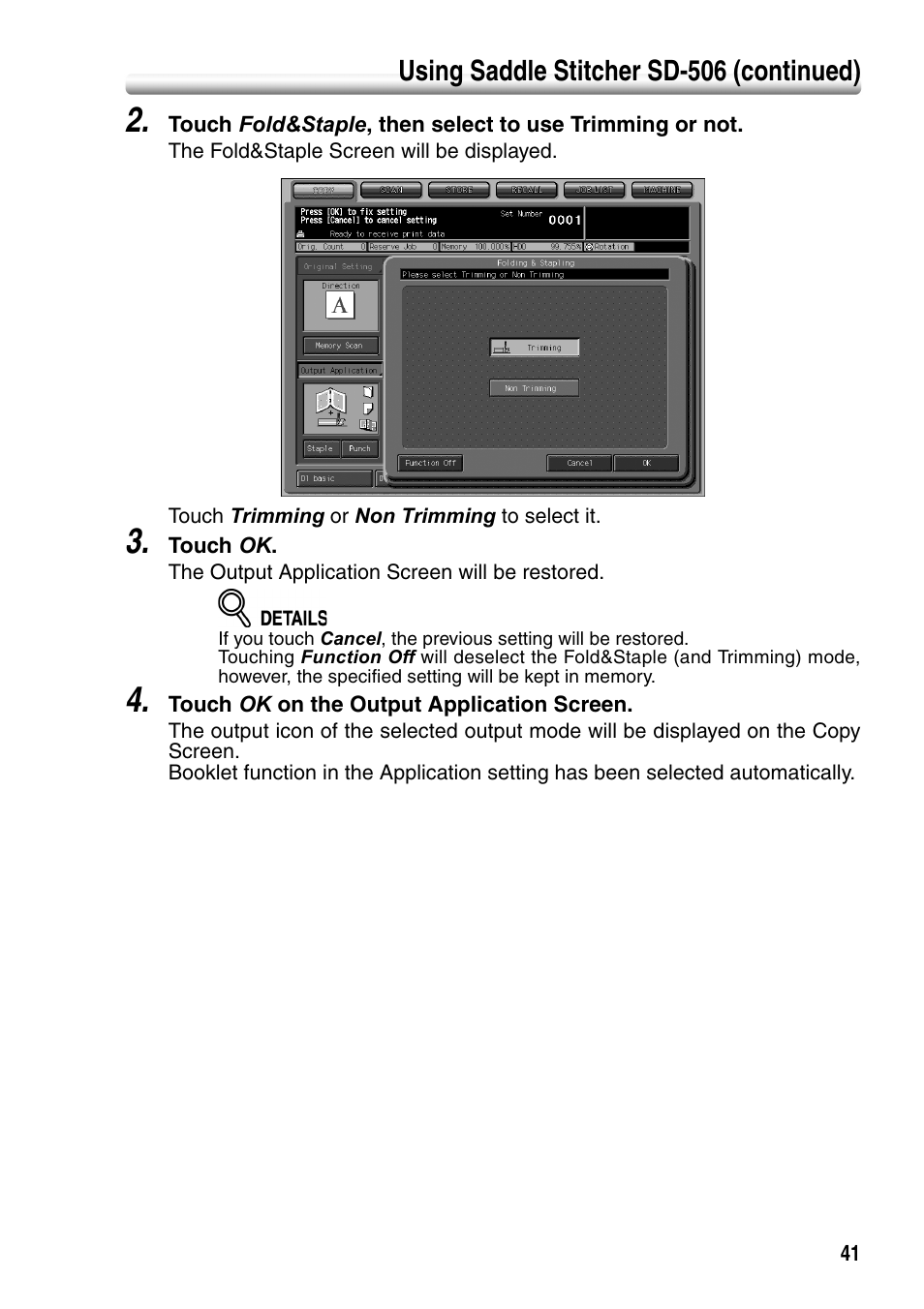 Using saddle stitcher sd-506 (continued) | Konica Minolta bizhub PRO 1050P User Manual | Page 45 / 88