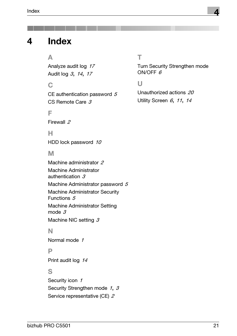 4 index, Index, 4index | Konica Minolta BIZHUB PRO C5501 User Manual | Page 29 / 32