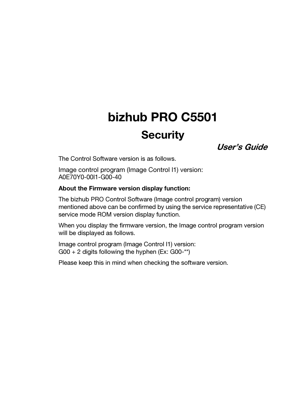 Bizhub pro c5501, Security, User’s guide | Konica Minolta BIZHUB PRO C5501 User Manual | Page 3 / 32