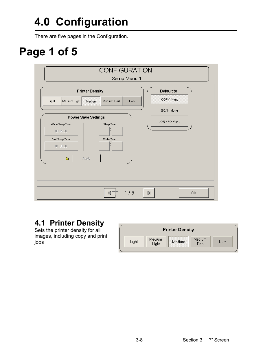 0 configuration, Page 1 of 5, 1 printer density | Konica Minolta KIP 7000 User Manual | Page 103 / 294