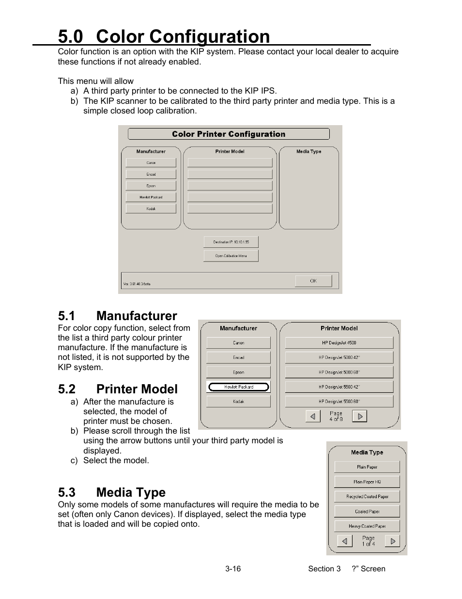 0 color configuration, 1 manufacturer, 2 printer model | 3 media type | Konica Minolta KIP 7000 User Manual | Page 111 / 294