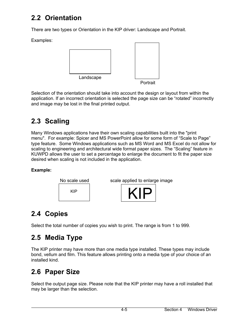 2 orientation, 3 scaling, 4 copies | 5 media type, 6 paper size | Konica Minolta KIP 7000 User Manual | Page 119 / 294