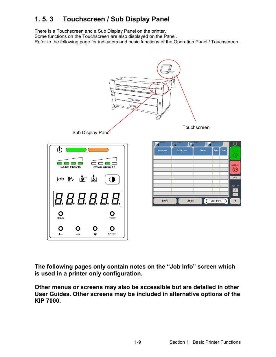 5. 3 touchscreen / sub display panel | Konica Minolta KIP 7000 User Manual | Page 15 / 294