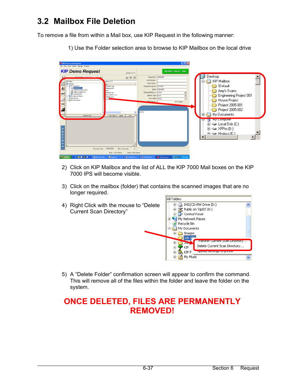 2 mailbox file deletion, Once deleted, files are permanently removed | Konica Minolta KIP 7000 User Manual | Page 193 / 294