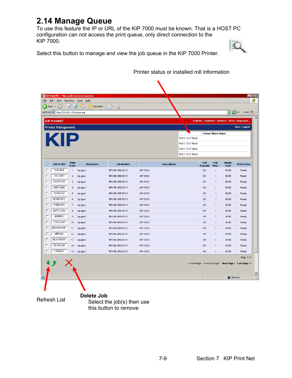 14 manage queue | Konica Minolta KIP 7000 User Manual | Page 221 / 294