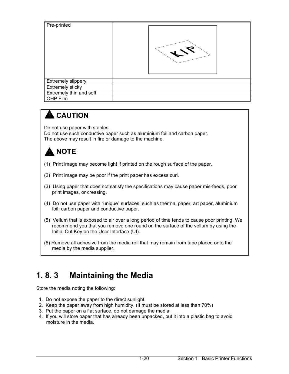 8. 3 maintaining the media, Caution | Konica Minolta KIP 7000 User Manual | Page 26 / 294
