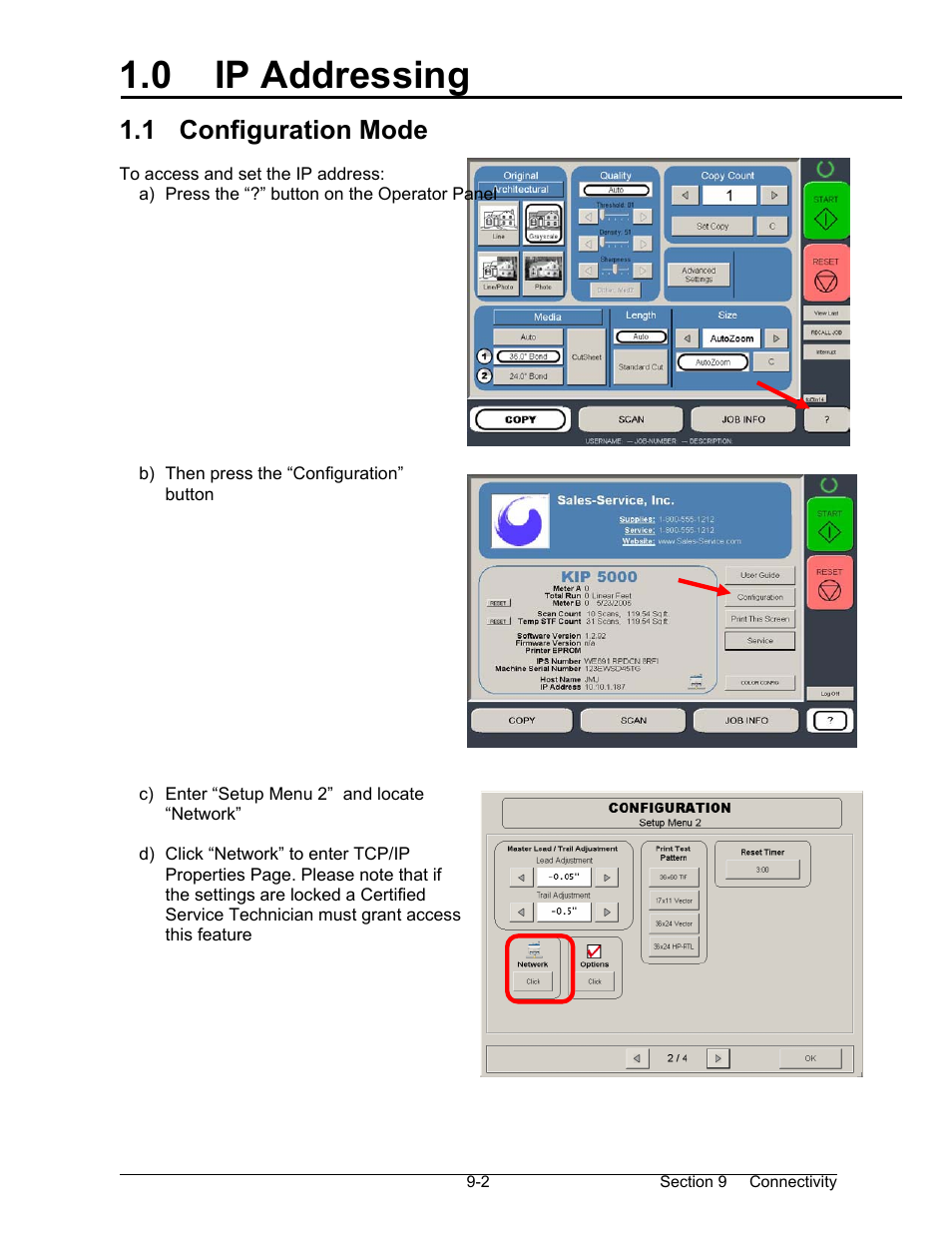 0 ip addressing, 1 configuration mode | Konica Minolta KIP 7000 User Manual | Page 264 / 294