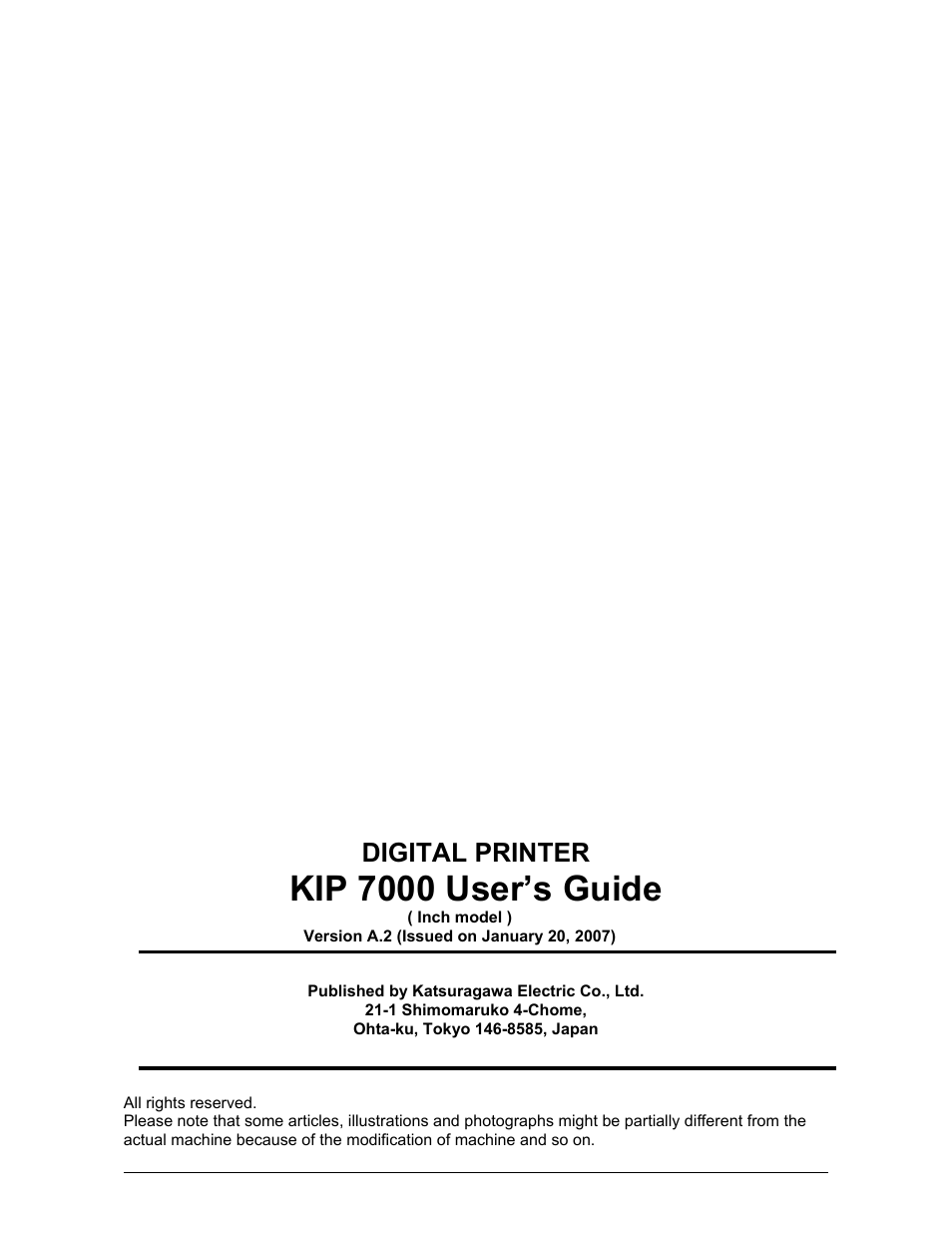 Kip 7000 user’s guide, Digital printer | Konica Minolta KIP 7000 User Manual | Page 294 / 294