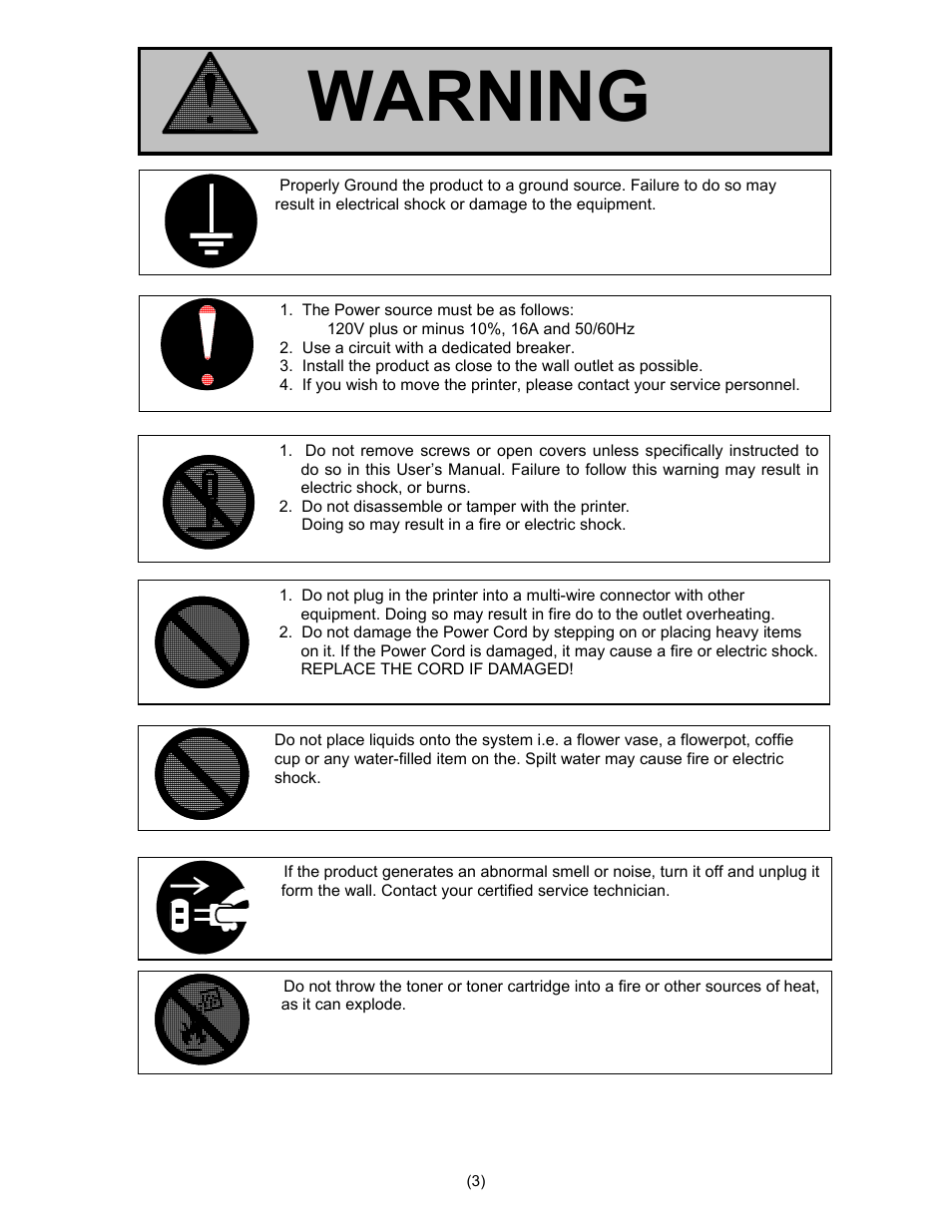 Warning | Konica Minolta KIP 7000 User Manual | Page 4 / 294