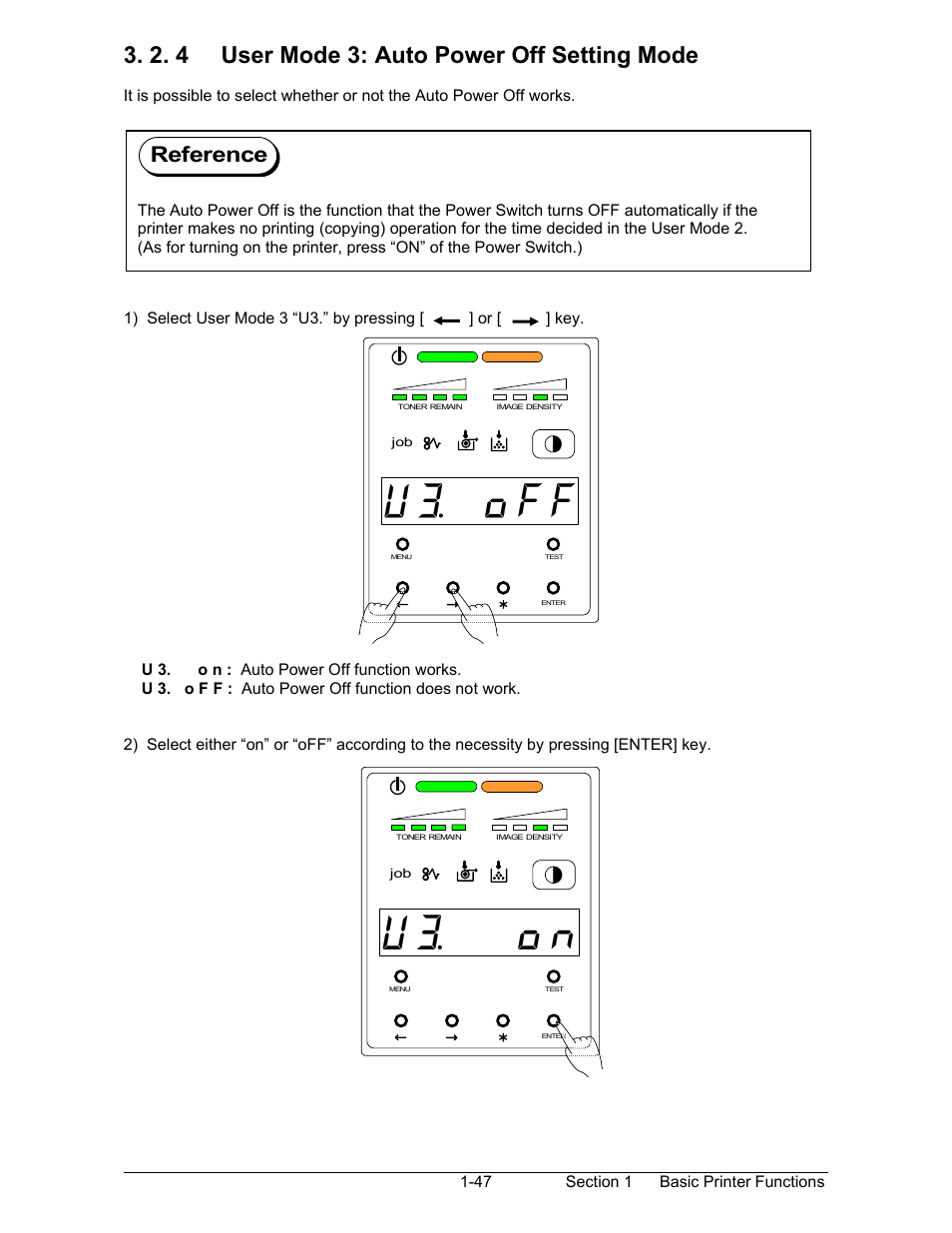 2. 4 user mode 3: auto power off setting mode, Reference | Konica Minolta KIP 7000 User Manual | Page 53 / 294
