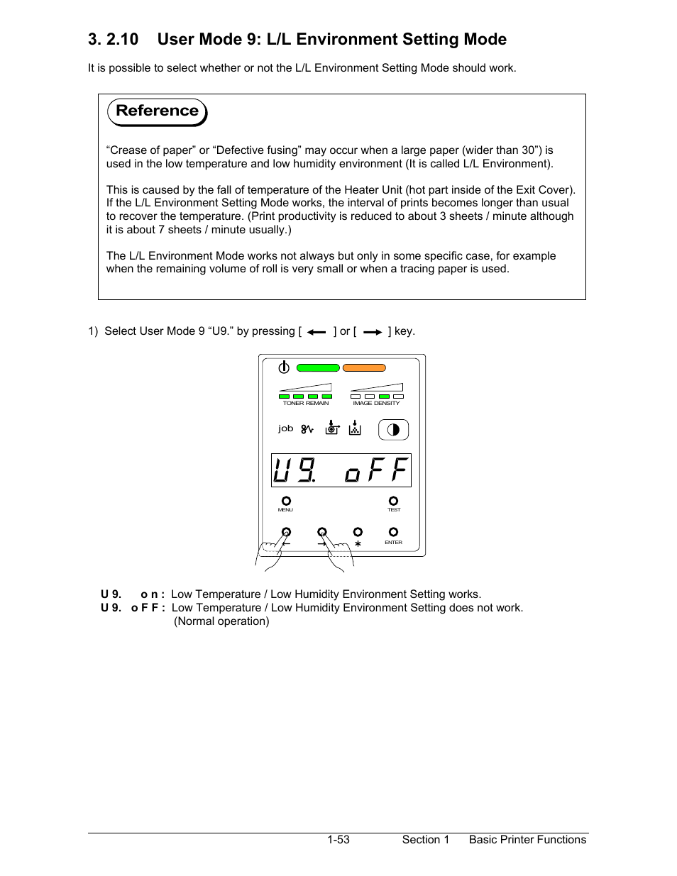 2.10 user mode 9: l/l environment setting mode, Reference | Konica Minolta KIP 7000 User Manual | Page 59 / 294