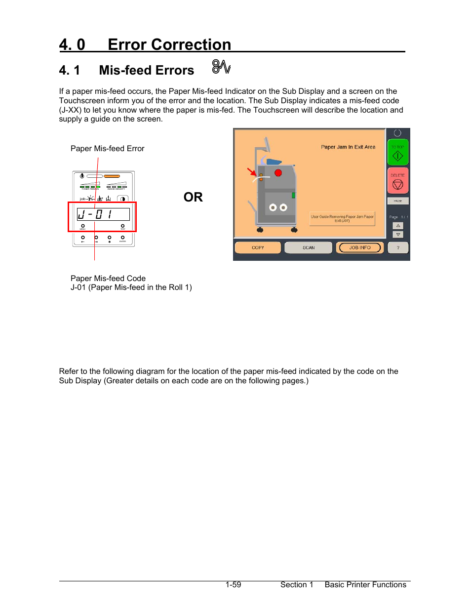 0 error correction, 1 mis-feed errors | Konica Minolta KIP 7000 User Manual | Page 65 / 294