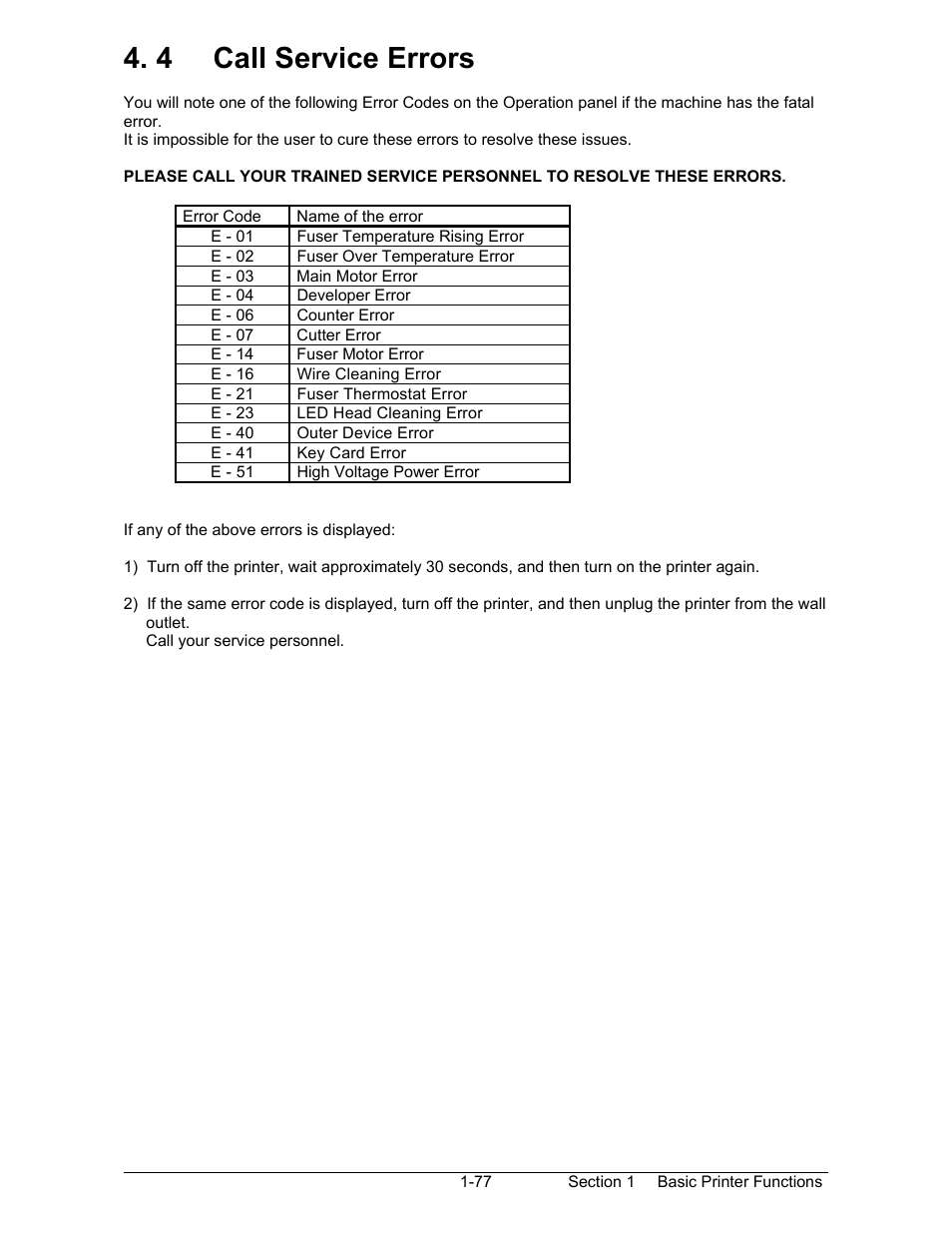 4 call service errors | Konica Minolta KIP 7000 User Manual | Page 83 / 294