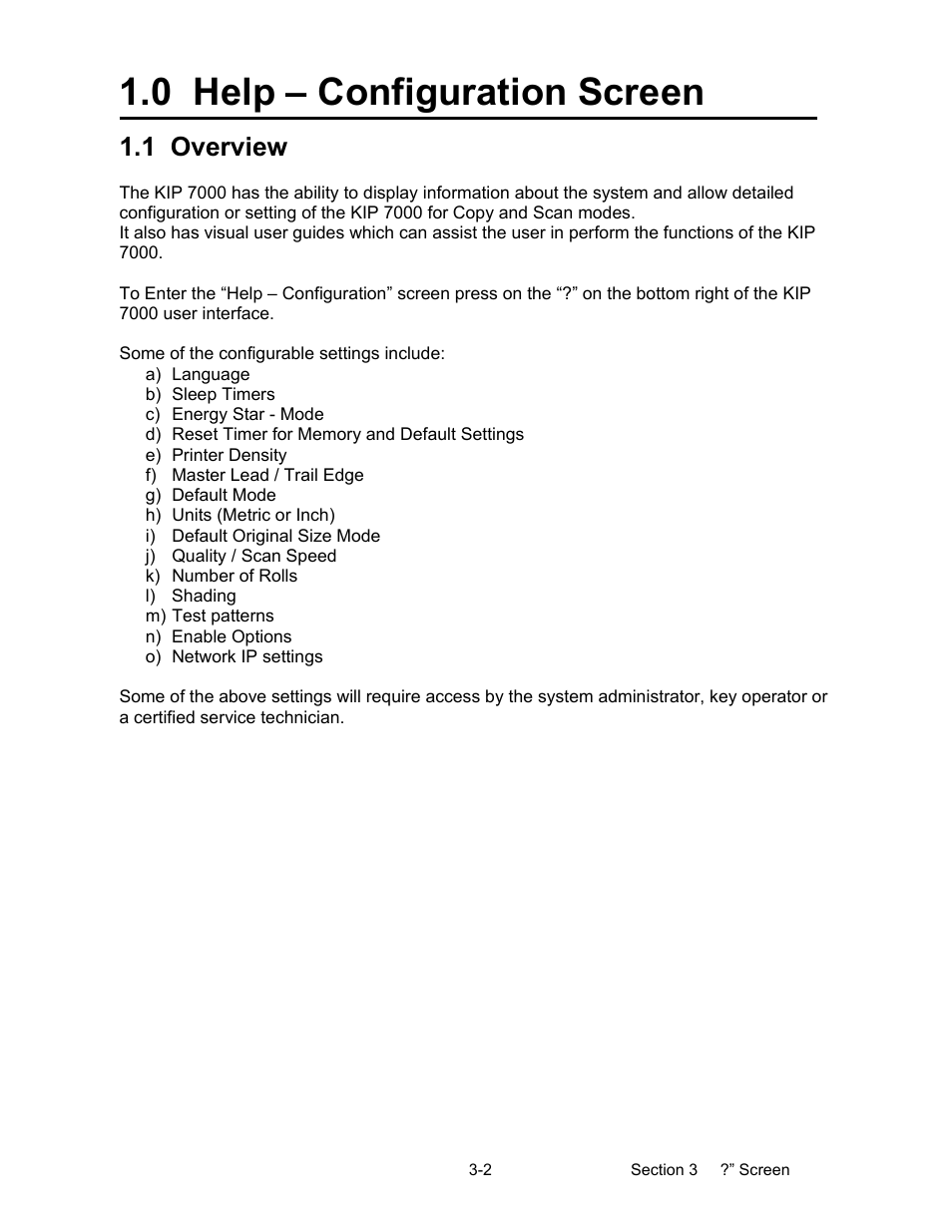 0 help – configuration screen, 1 overview | Konica Minolta KIP 7000 User Manual | Page 97 / 294