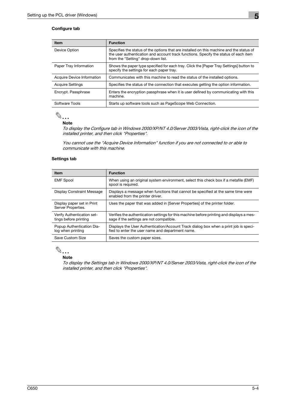 Configure tab, Settings tab, Configure tab -4 settings tab -4 | Konica Minolta bizhub C650 User Manual | Page 100 / 303