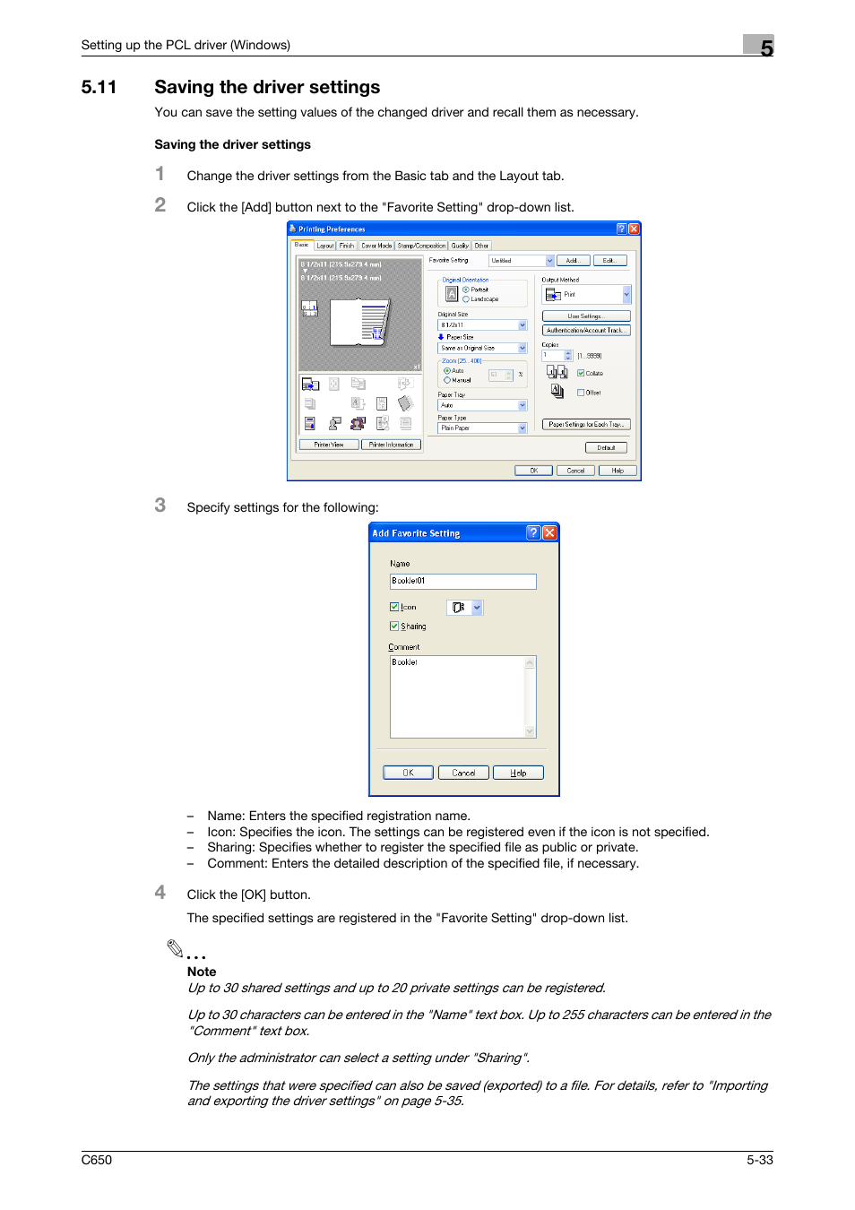 11 saving the driver settings, Saving the driver settings | Konica Minolta bizhub C650 User Manual | Page 129 / 303