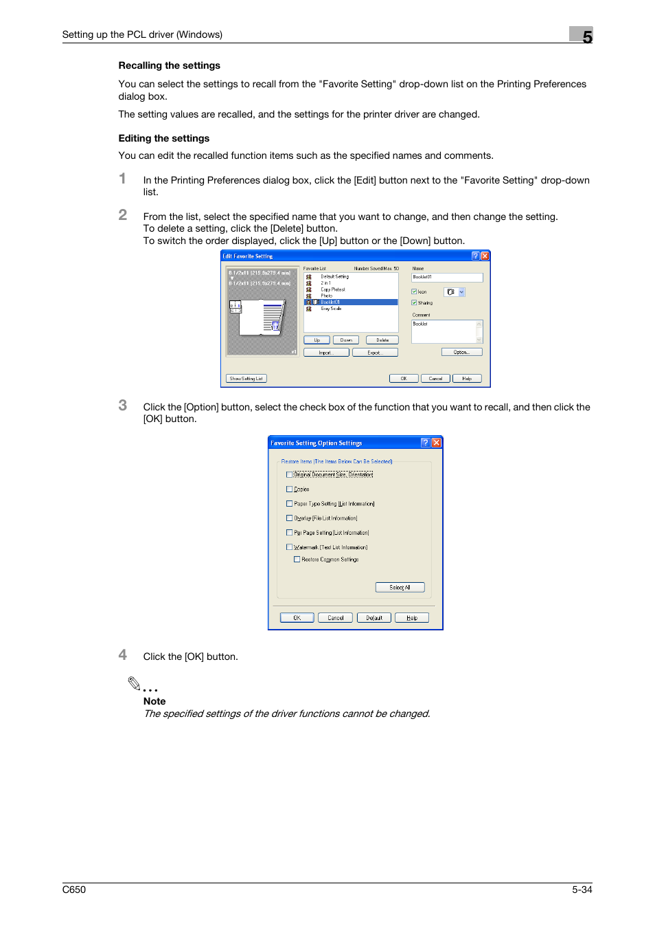 Recalling the settings, Editing the settings | Konica Minolta bizhub C650 User Manual | Page 130 / 303