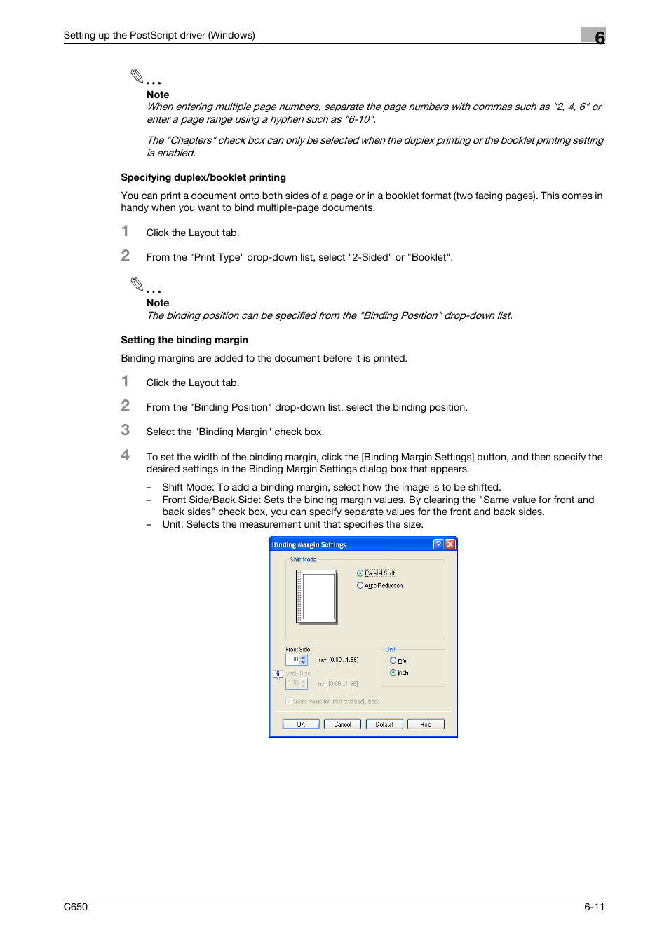 Specifying duplex/booklet printing, Setting the binding margin | Konica Minolta bizhub C650 User Manual | Page 142 / 303