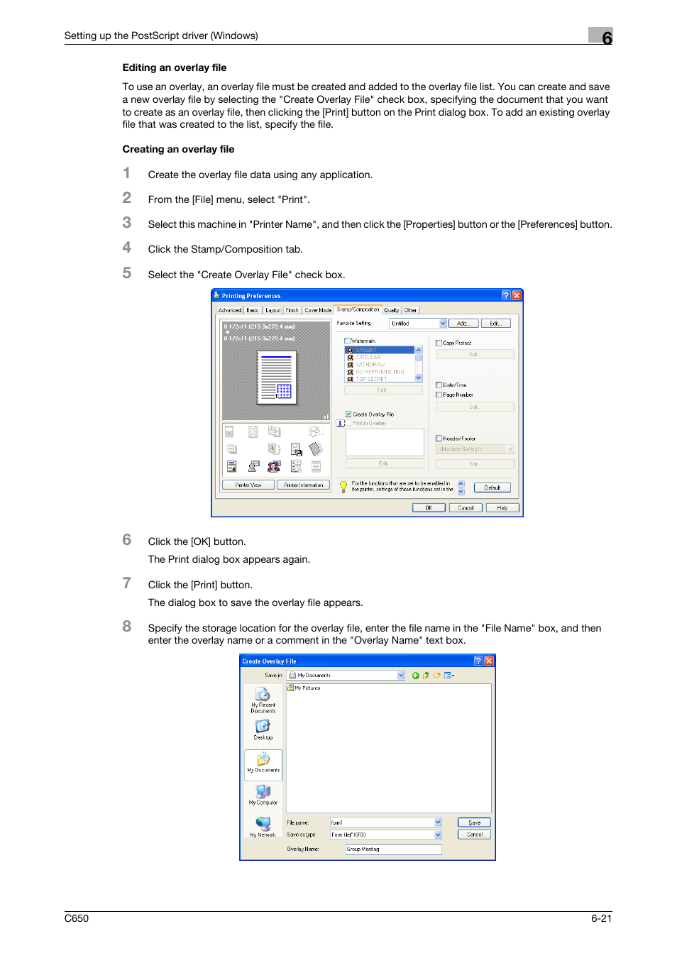 Editing an overlay file, Creating an overlay file | Konica Minolta bizhub C650 User Manual | Page 152 / 303