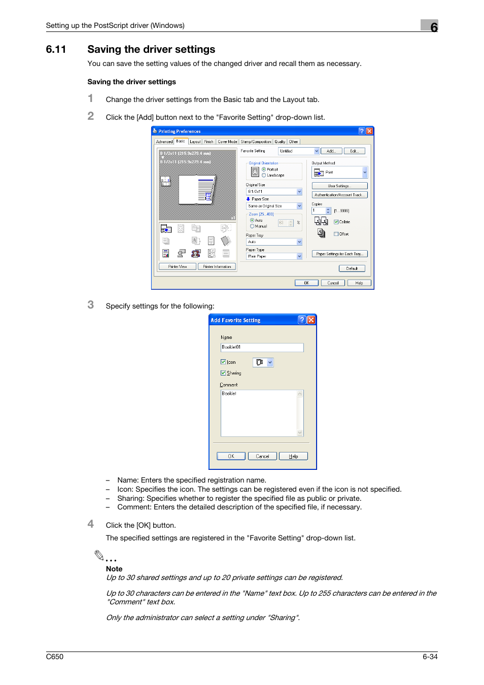 11 saving the driver settings, Saving the driver settings | Konica Minolta bizhub C650 User Manual | Page 165 / 303