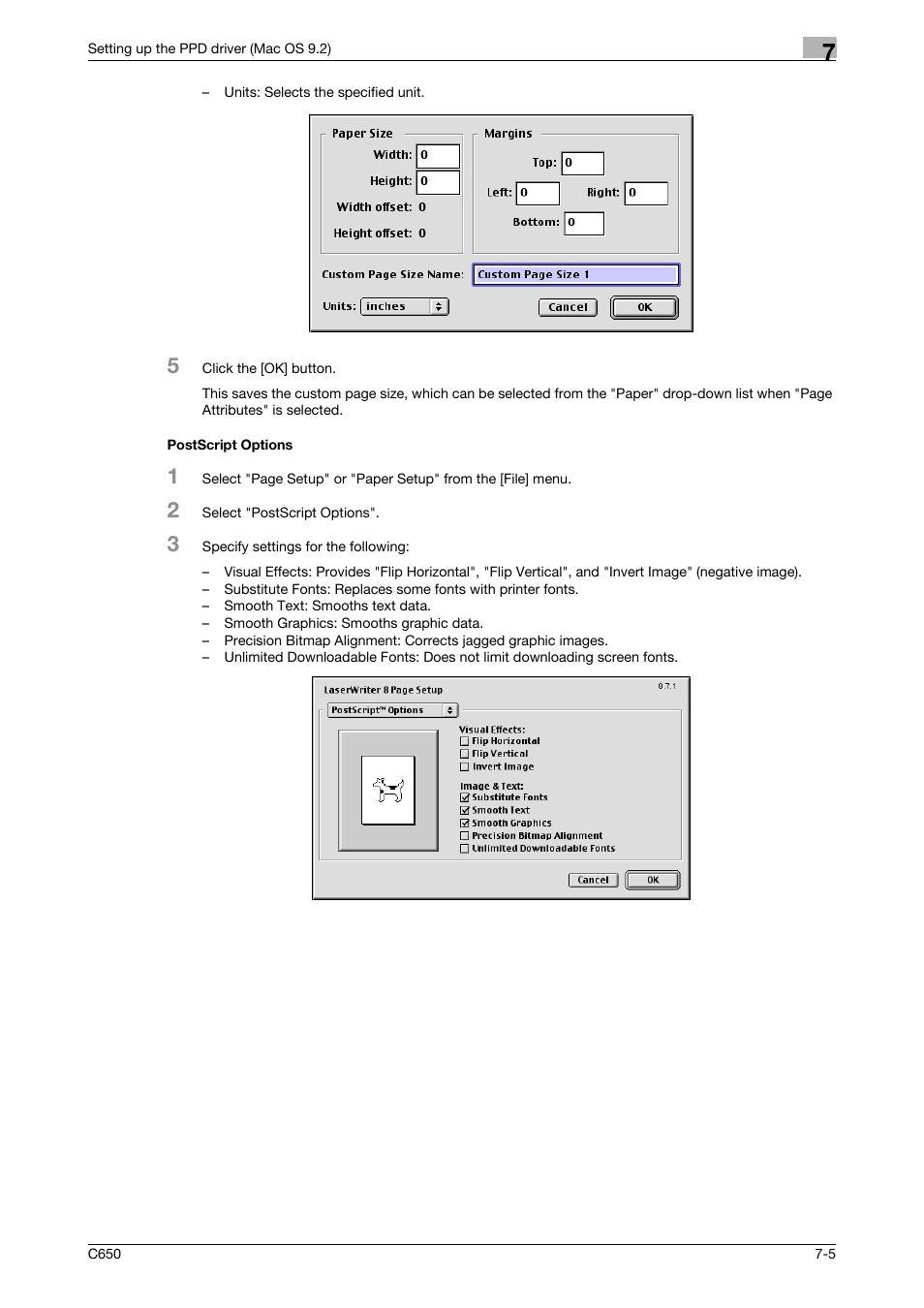 Postscript options, Postscript options -5 | Konica Minolta bizhub C650 User Manual | Page 172 / 303