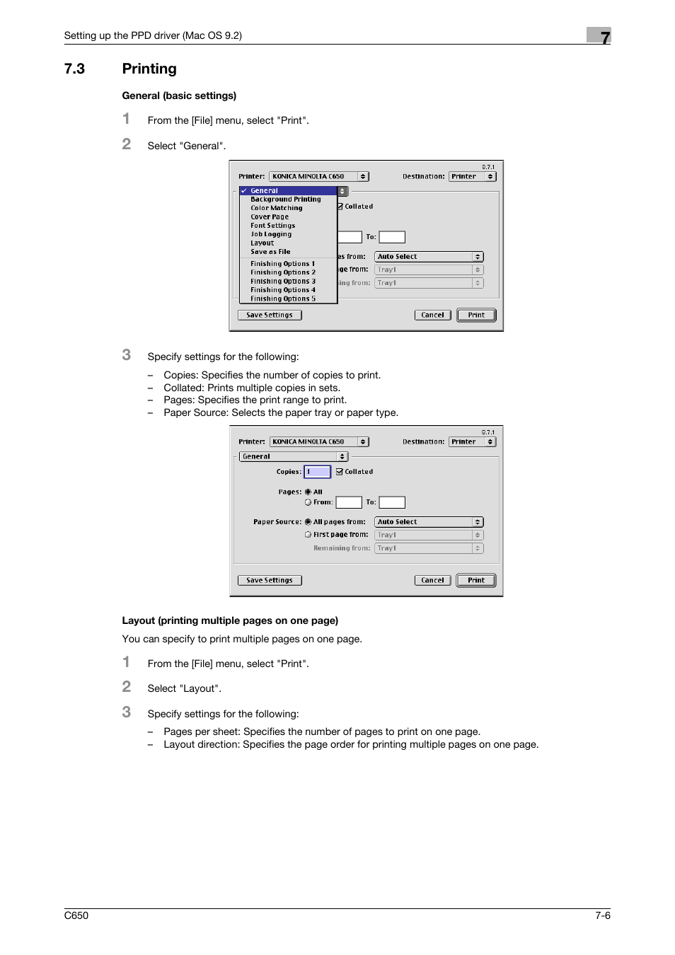 3 printing, General (basic settings) | Konica Minolta bizhub C650 User Manual | Page 173 / 303