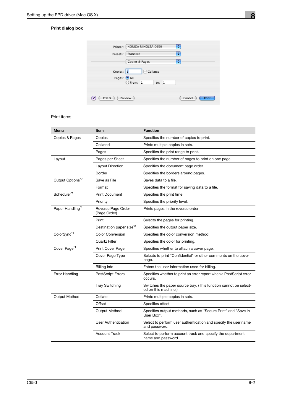 Print dialog box, Print dialog box -2 | Konica Minolta bizhub C650 User Manual | Page 178 / 303