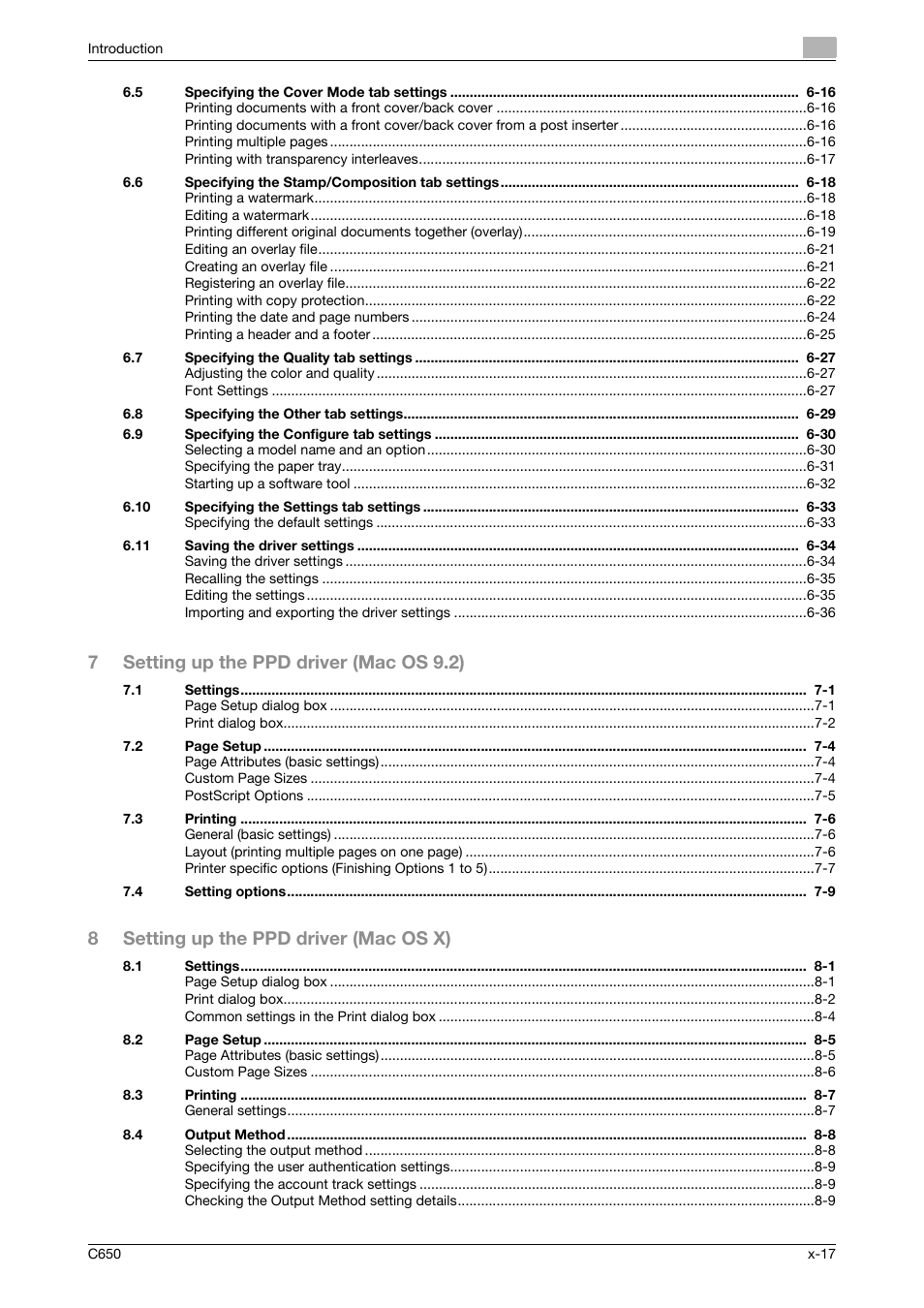 7setting up the ppd driver (mac os 9.2), 8setting up the ppd driver (mac os x) | Konica Minolta bizhub C650 User Manual | Page 18 / 303