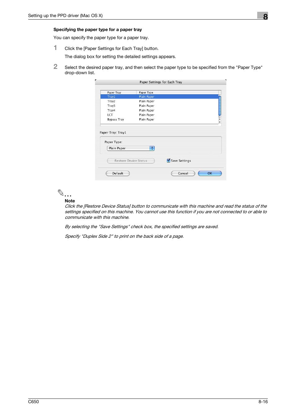 Specifying the paper type for a paper tray, Specifying the paper type for a paper tray -16 | Konica Minolta bizhub C650 User Manual | Page 192 / 303