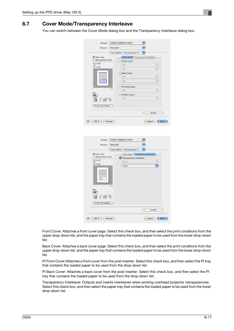 7 cover mode/transparency interleave, Cover mode/transparency interleave -17 | Konica Minolta bizhub C650 User Manual | Page 193 / 303