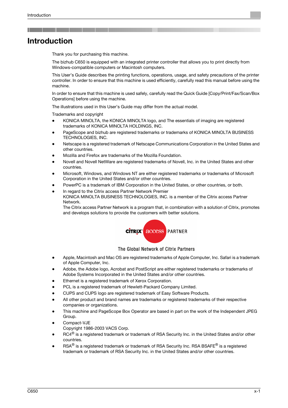 Introduction | Konica Minolta bizhub C650 User Manual | Page 2 / 303