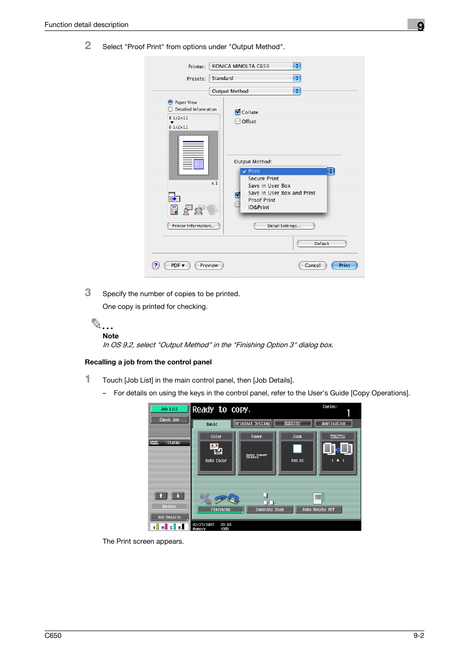 Recalling a job from the control panel, Recalling a job from the control panel -2 | Konica Minolta bizhub C650 User Manual | Page 207 / 303