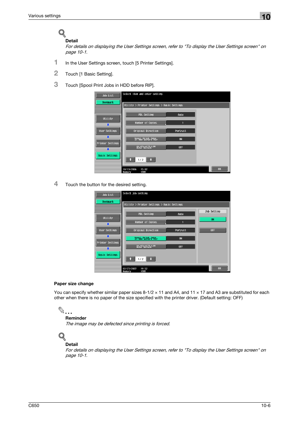 Paper size change, Paper size change -6 | Konica Minolta bizhub C650 User Manual | Page 250 / 303