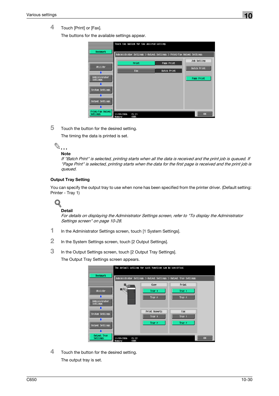 Output tray setting, Output tray setting -30 | Konica Minolta bizhub C650 User Manual | Page 274 / 303