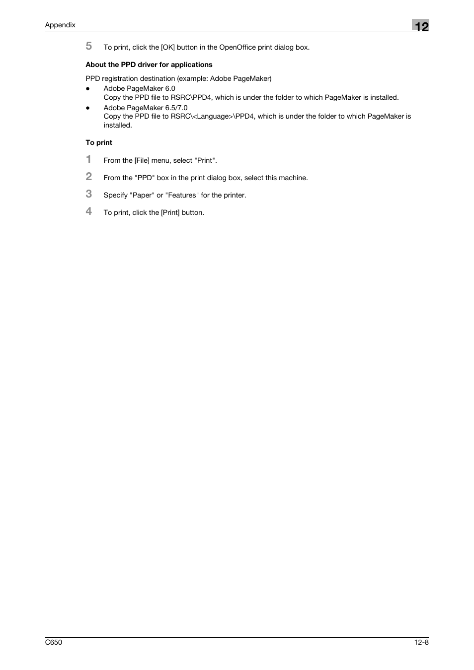 About the ppd driver for applications, To print | Konica Minolta bizhub C650 User Manual | Page 295 / 303