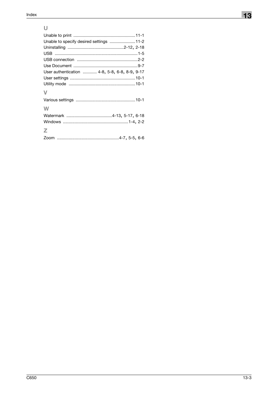 U to z | Konica Minolta bizhub C650 User Manual | Page 302 / 303