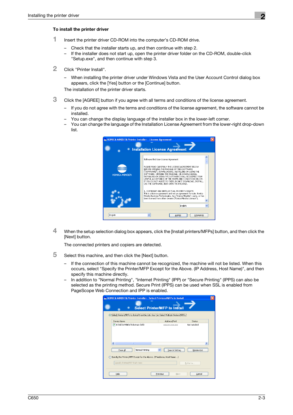 To install the printer driver, To install the printer driver -3 | Konica Minolta bizhub C650 User Manual | Page 32 / 303