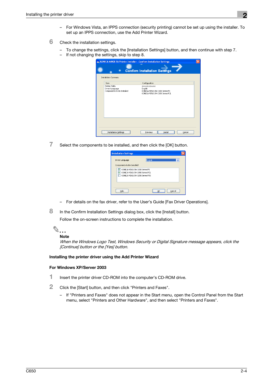 For windows xp/server 2003 | Konica Minolta bizhub C650 User Manual | Page 33 / 303