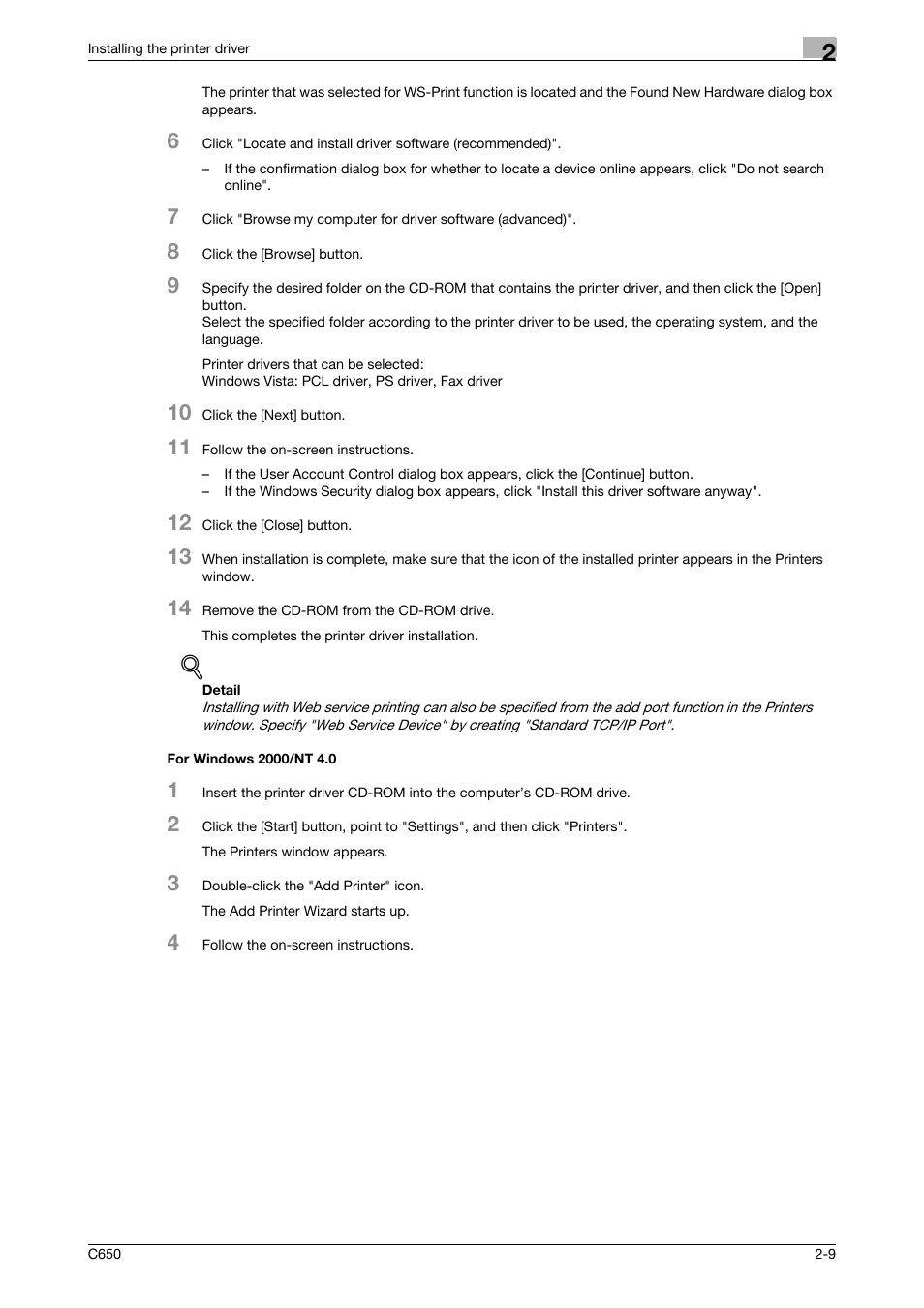 For windows 2000/nt 4.0, For windows 2000/nt 4.0 -9 | Konica Minolta bizhub C650 User Manual | Page 38 / 303