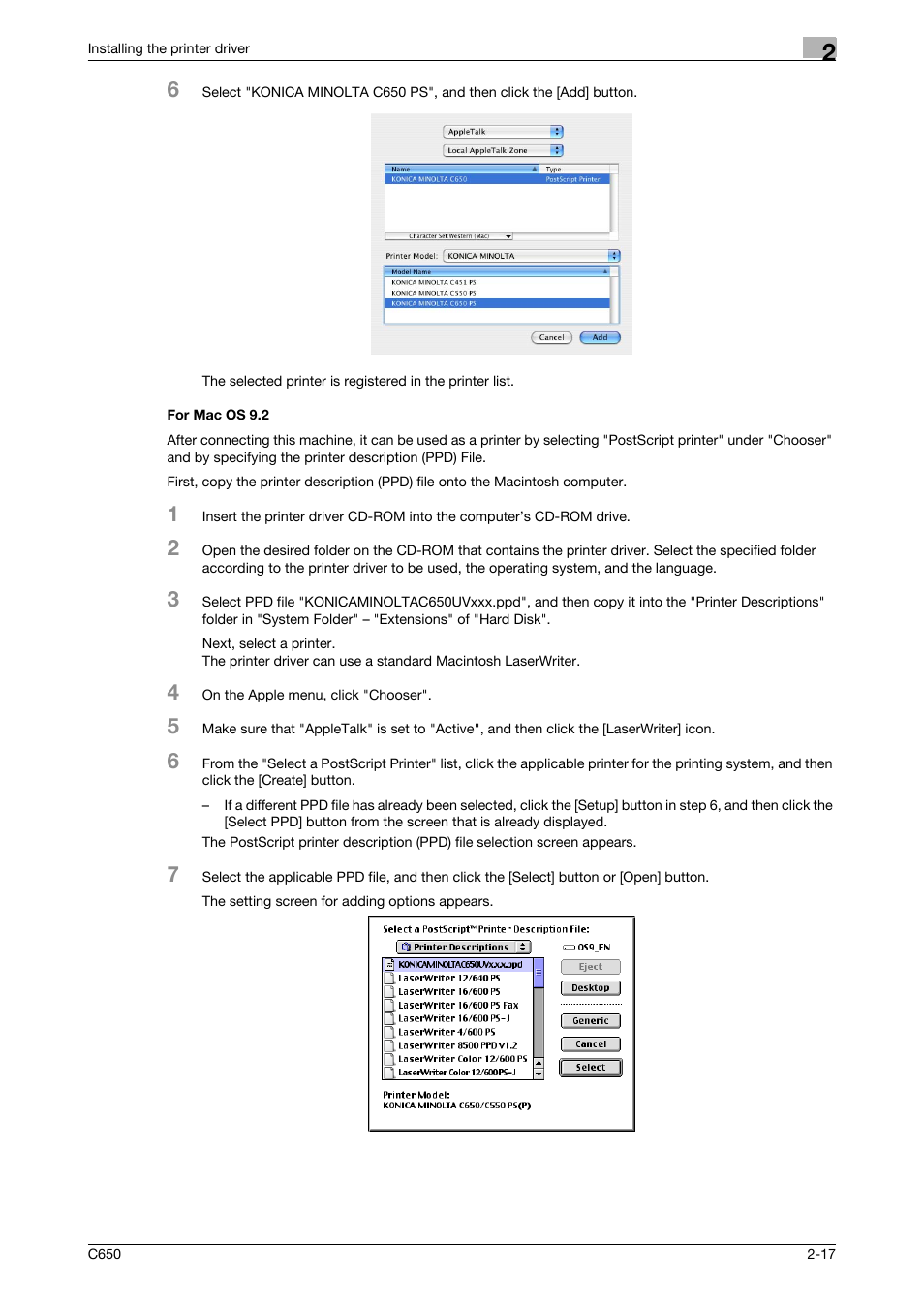 For mac os 9.2, For mac os 9.2 -17 | Konica Minolta bizhub C650 User Manual | Page 46 / 303