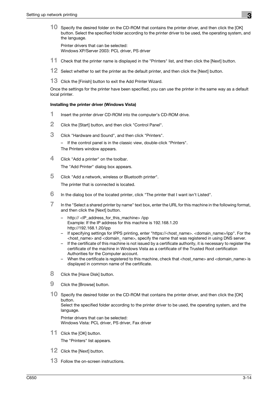 Installing the printer driver (windows vista), Installing the printer driver (windows vista) -14 | Konica Minolta bizhub C650 User Manual | Page 61 / 303