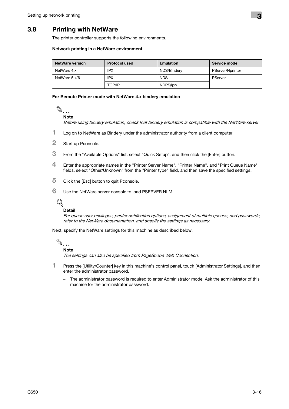 8 printing with netware, Network printing in a netware environment | Konica Minolta bizhub C650 User Manual | Page 63 / 303
