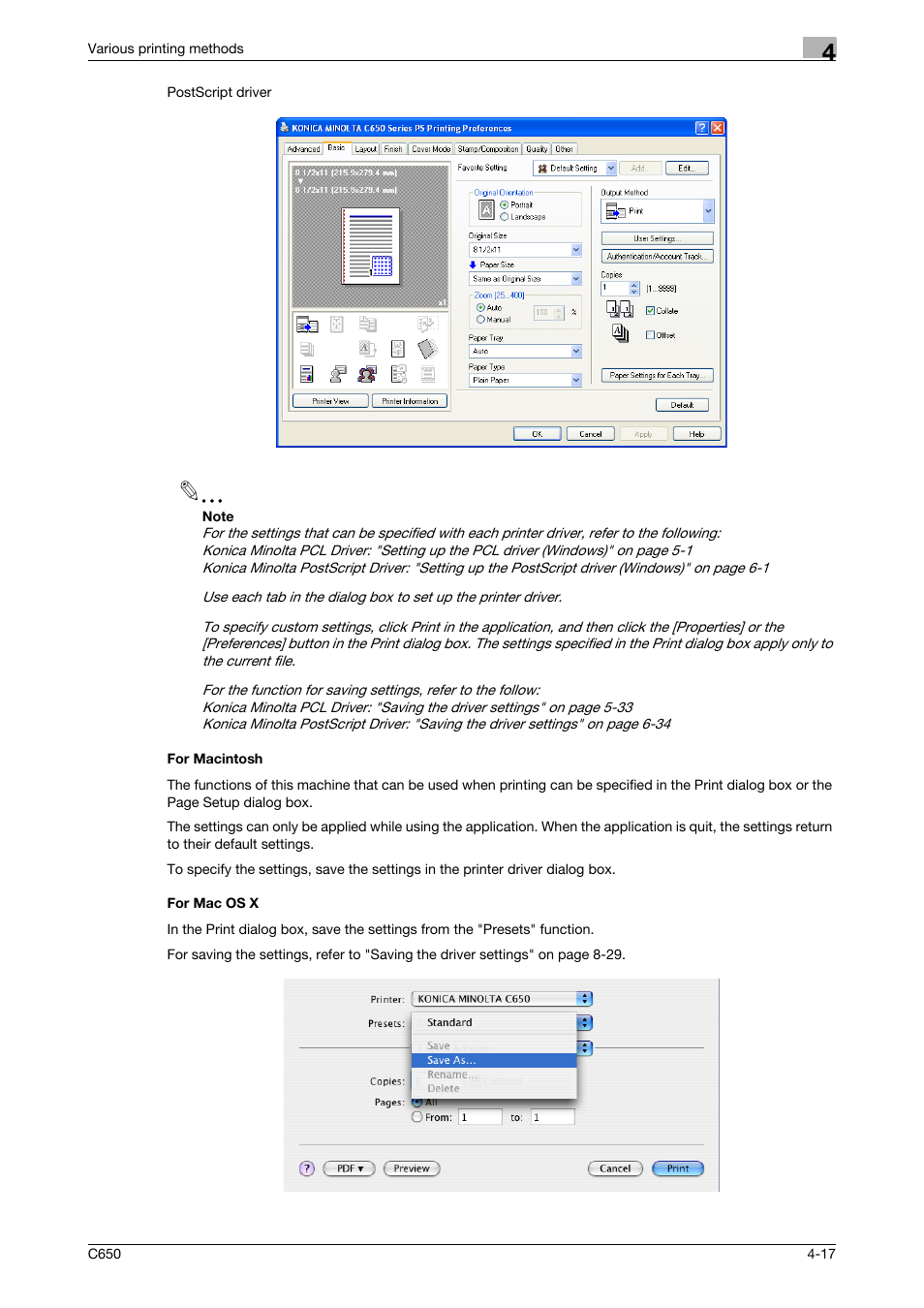 For macintosh, For mac os x, For macintosh -17 for mac os x -17 | Konica Minolta bizhub C650 User Manual | Page 95 / 303