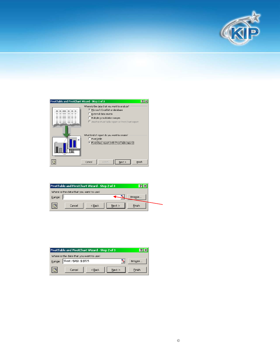 Creating the pivot table, Kip track system | Konica Minolta KIP 7700 User Manual | Page 29 / 34