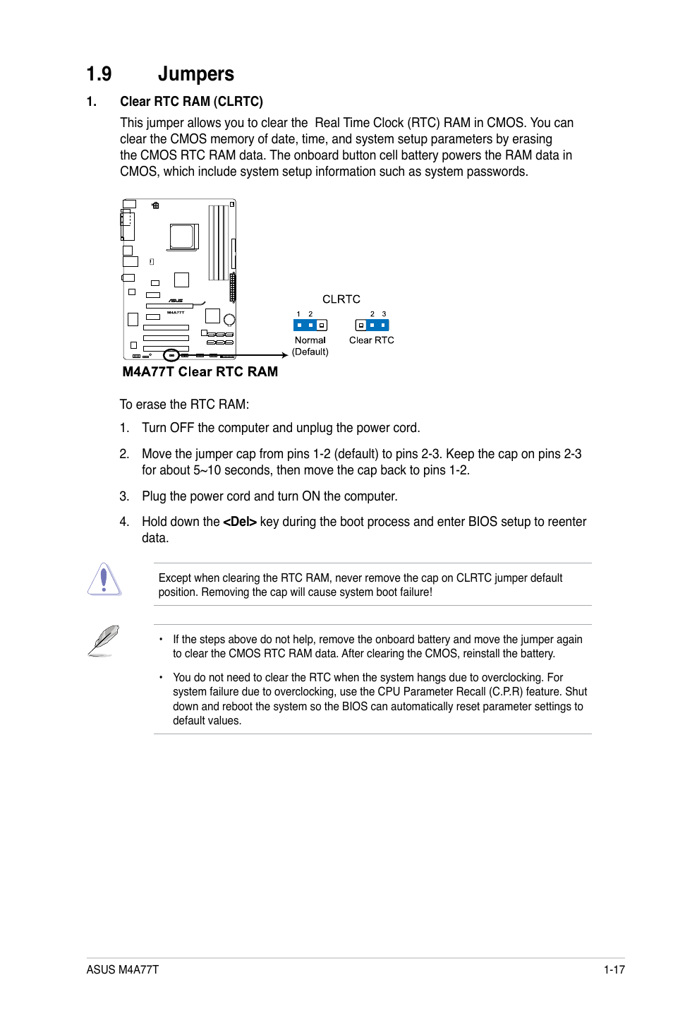 9 jumpers, Jumpers -17 | Asus M4A77T User Manual | Page 27 / 60