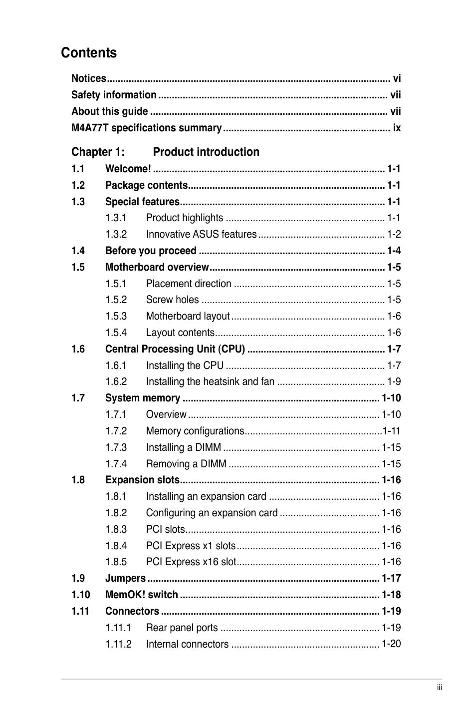 Asus M4A77T User Manual | Page 3 / 60